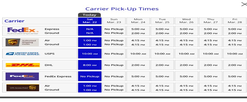 Carrier Pick-Up Times
